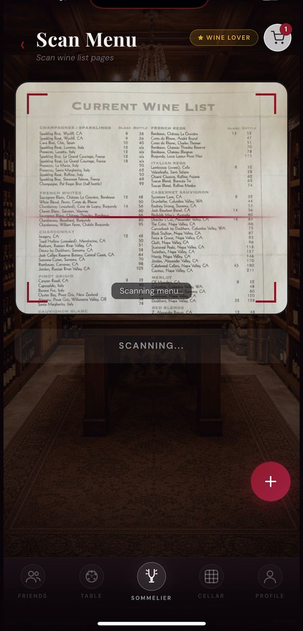 Scanning a restaurant wine list